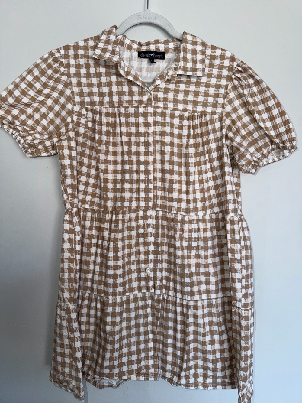 Derek Heart Brown Gingham Babydoll Mini Dress XL
